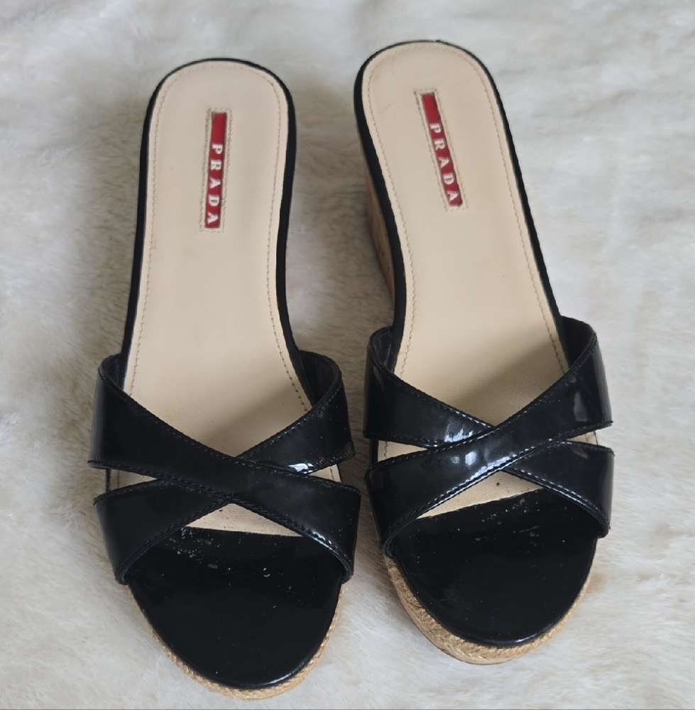 Prada Black Wedge Shoes with Elegant Design